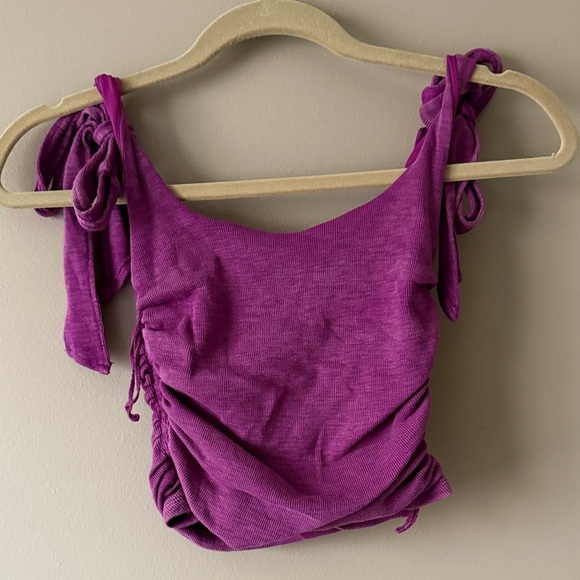 Free People XS Tie-Shoulder Ruched Tank Top in Magenta - Picture 5 of 6